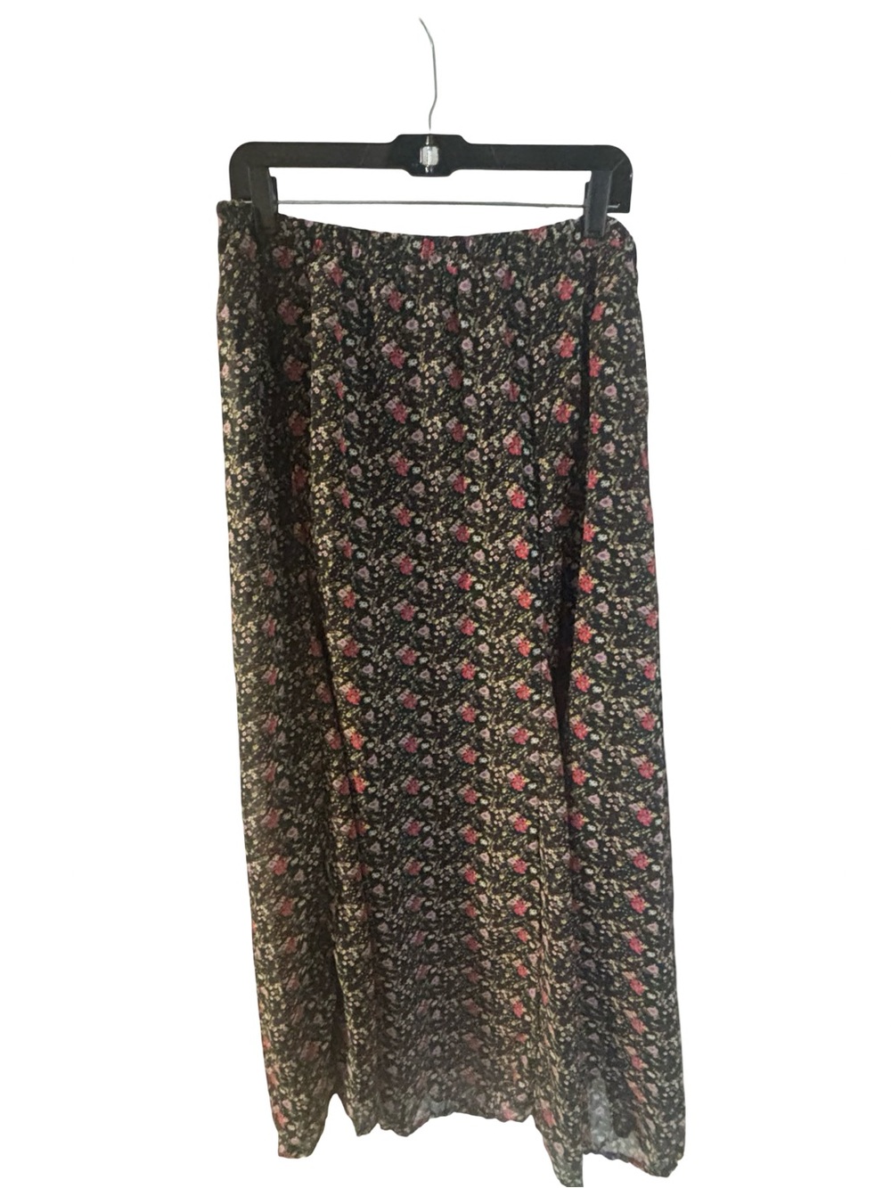 Apostrophe Black A-Line Maxi Floral Chiffon Cottagecore Boho 90’s skirt Large - Picture 2 of 7
